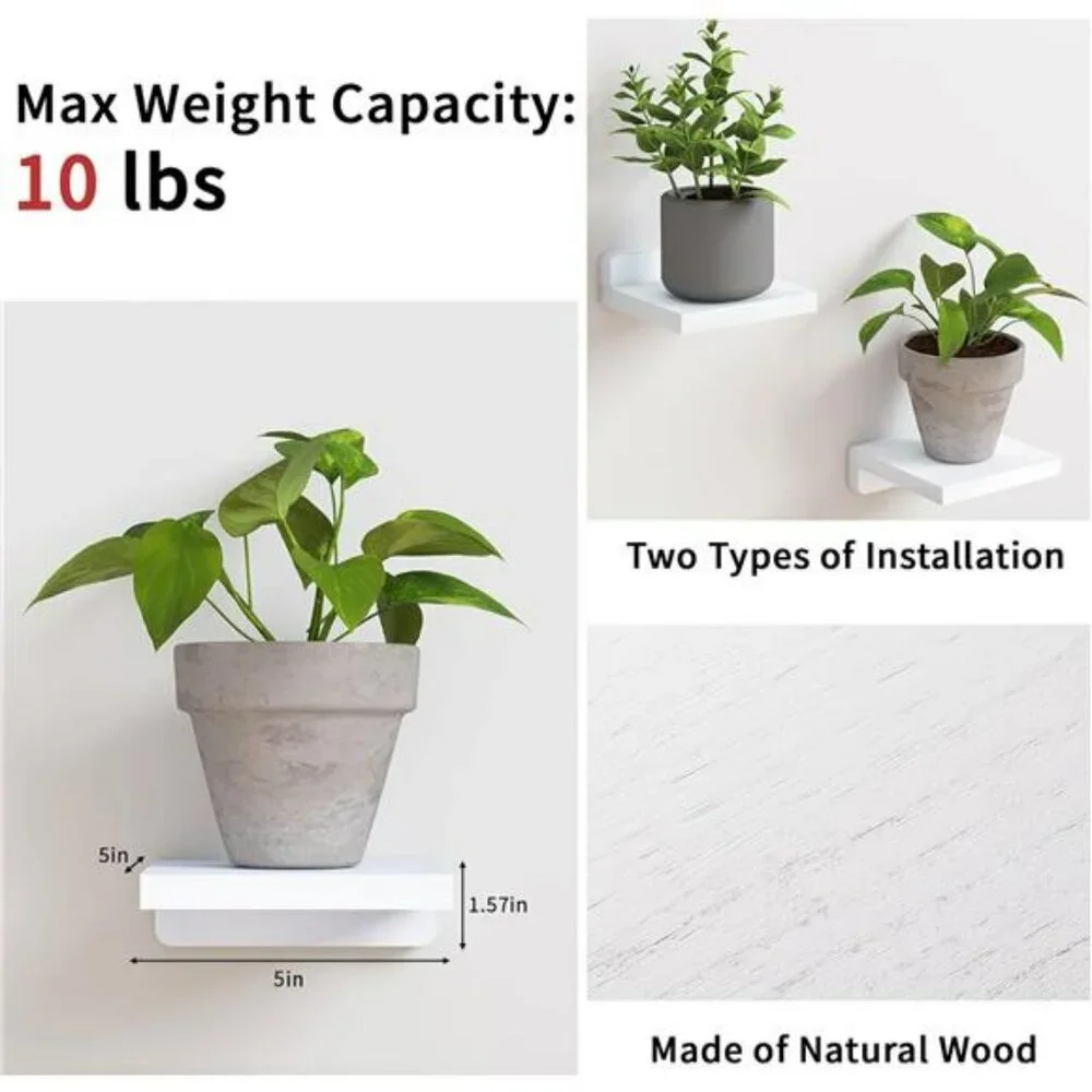White Floating Wall Shelves Set of 4 Small Wood Shelf for Bedroom Bathroom